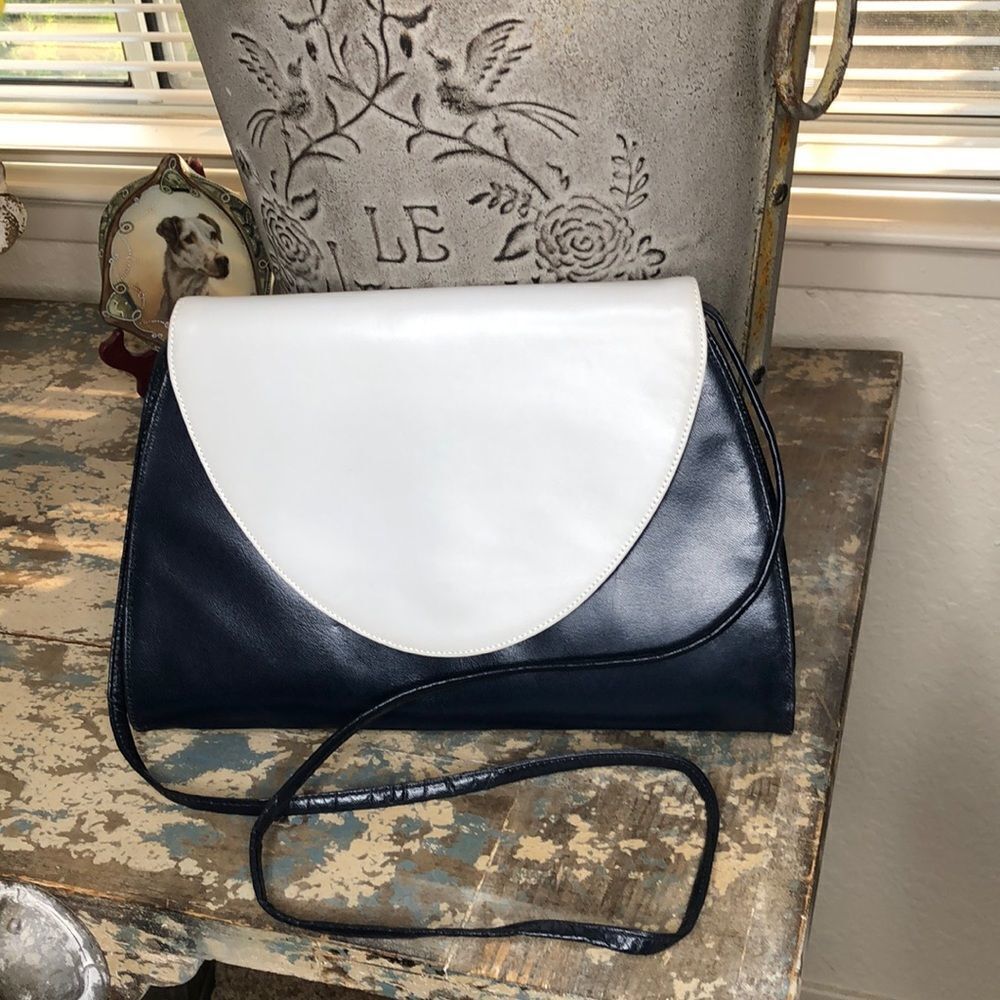 Vintage Frenchy of California Blue & White Leather Cross Body Bag Classic